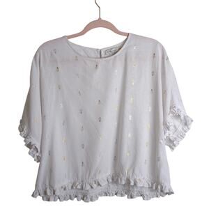 Shimmering Pineapple Novelty Pop Over Cropped Top Ruffles Women's Size M